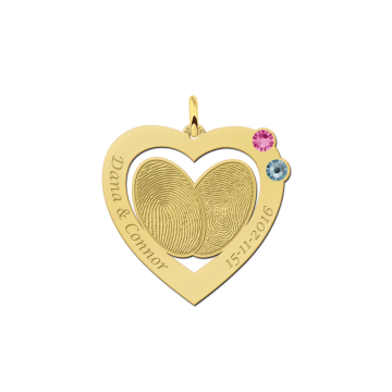 Gouden vingerafdruk hanger met swarovski geboortestenen