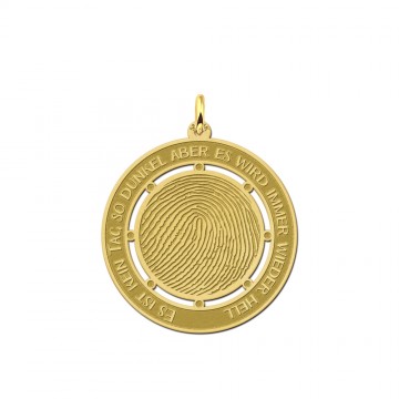 Gouden vingerafdruk sieraad rond met eigen tekst