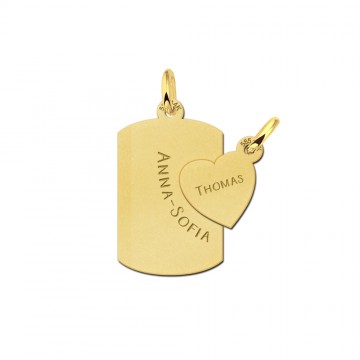 Gouden vriendschapshanger dogtag en hart