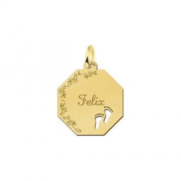 Graveerplaat van goud met je naam en voetjes