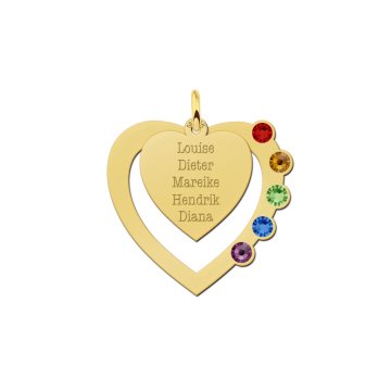 Hart hanger met geboortestenen in goud