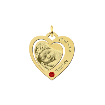 Hartjes fotohanger met geboortesteen goud