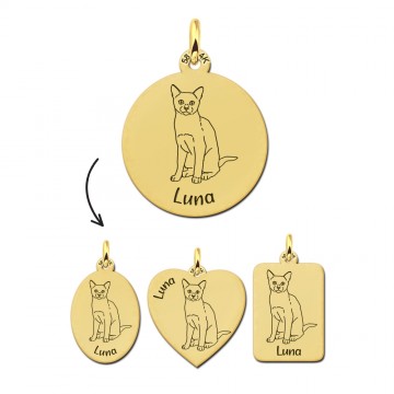 Ketting met kat blauwe rus goud