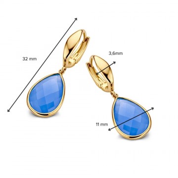 Oorringen geelgoud blauwe chalcedoon 30996 nl g