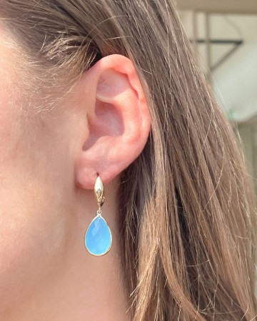 Oorringen geelgoud blauwe chalcedoon 32424 nl g