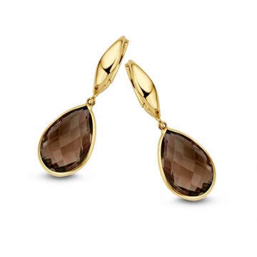 Oorringen geelgoud rookquartz 21557 nl g