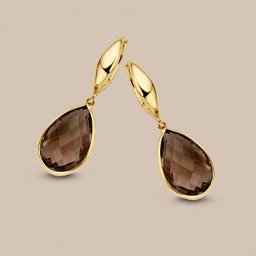 Oorringen geelgoud rookquartz 22132 nl g