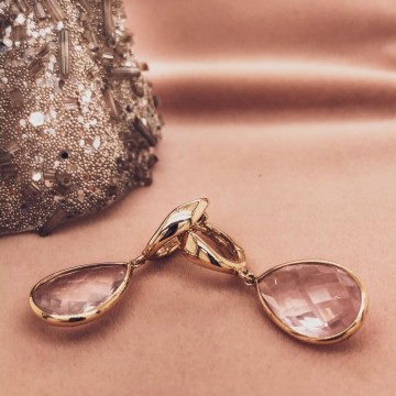 Oorringen geelgoud rose quartz 21746 nl g