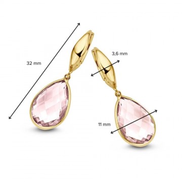 Oorringen geelgoud rose quartz 27900 nl g