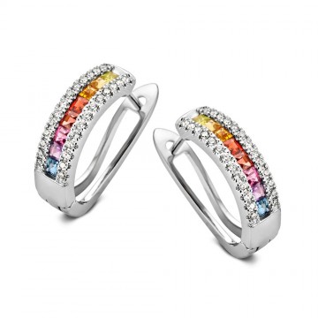 Oorringen witgoud briljant kleursteen 23880 nl g