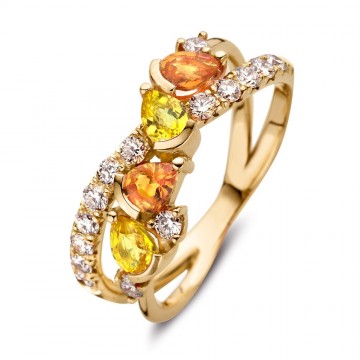 Ring 18krt geelgoud briljant saffier geel oranje 31385 nl g