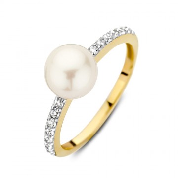 Ring geelgoud parel zirkonia 31796 nl g